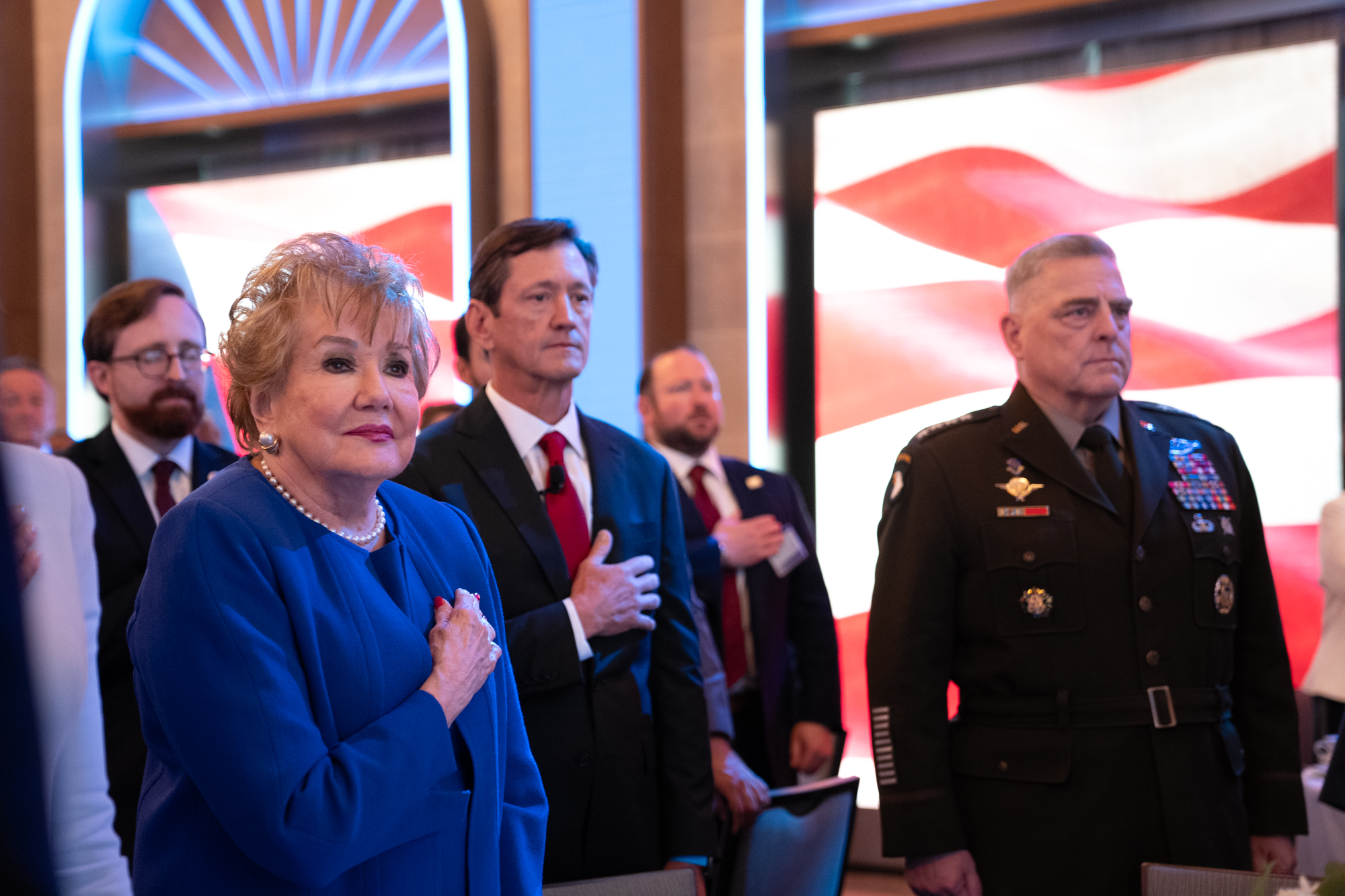 Sen. Elizabeth Dole of the Elizabeth Dole Foundation, USAA President and CEO Wayne Peacock, and General Mark Milley, chairman of the Joint Chiefs of Staff